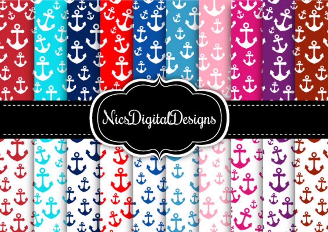 20 Digital Papers. Anchors 1 in Nautical Colours 7F No 1 for Personal ...