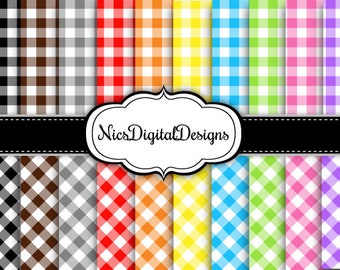 20 Digital Papers.  Gingham in Pastel Rainbow Colours (1C no 1) for Personal Use and Small Commercial Use scrapbooking