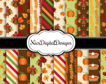 20 Digital Papers-Pumpkin Pie and Turkeys for Thanksgiving (3D no 5) for Personal Use and Small Commercial Use Scrapbooking