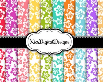 20 Digital Papers. Hibiscus in Pretty Tropical Colours (2C no 1) for Personal Use and Small Commercial Use Scrapbooking