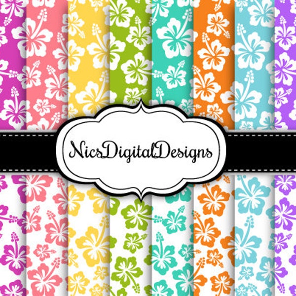 20 Digital Papers. Hibiscus in Pretty Tropical Colours (2C no 1) for Personal Use and Small Commercial Use Scrapbooking