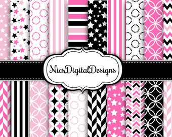 20 Digital Papers. 3 Tone Patterns in Black and Pink (6A no 6) for Personal Use and Small Commercial Use Scrapbooking