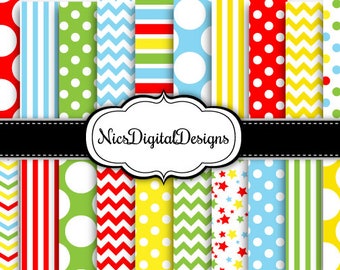 20 Digital Papers. 4 Tone in Red Green Blue and Yellow (4B no 10) for Personal Use and Small Commercial Use Scrapbooking