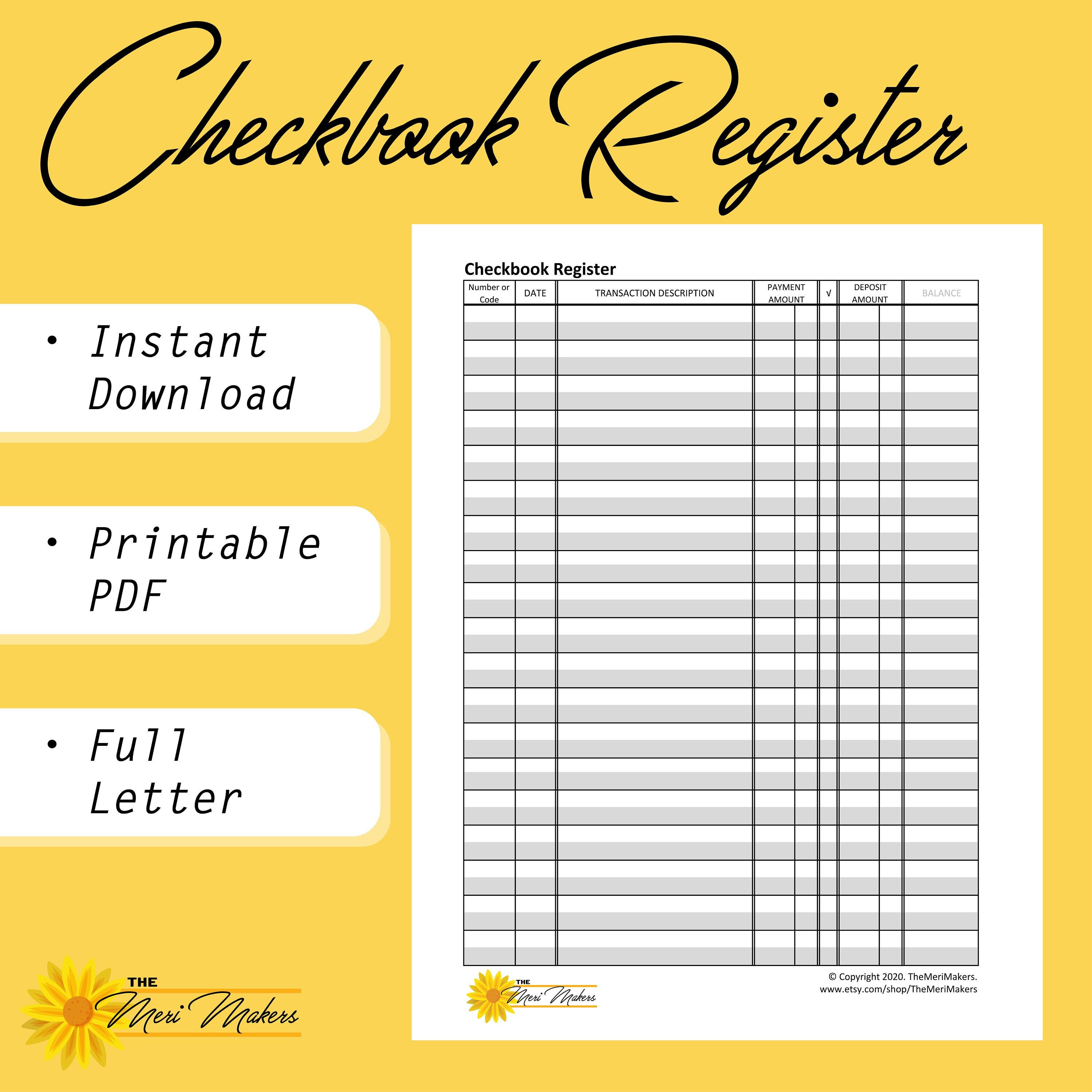 Financial Printable Register Printable Checkbook Register | Budgeting & Finance Tracker | Full ...