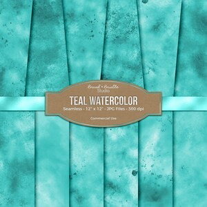 Teal Watercolor Digital Paper, Seamless, Texture, Scrapbook Paper, Commercial Use, High Res, Instant Download, 12" x 12", Printable