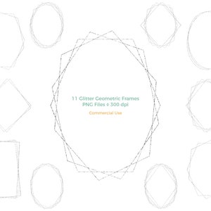 Silver Glitter Geometric Polygonal PNG Frames Clipart, Geometric Gold Frame Clip Art, Commercial Use, Digital Graphics, Instant Download