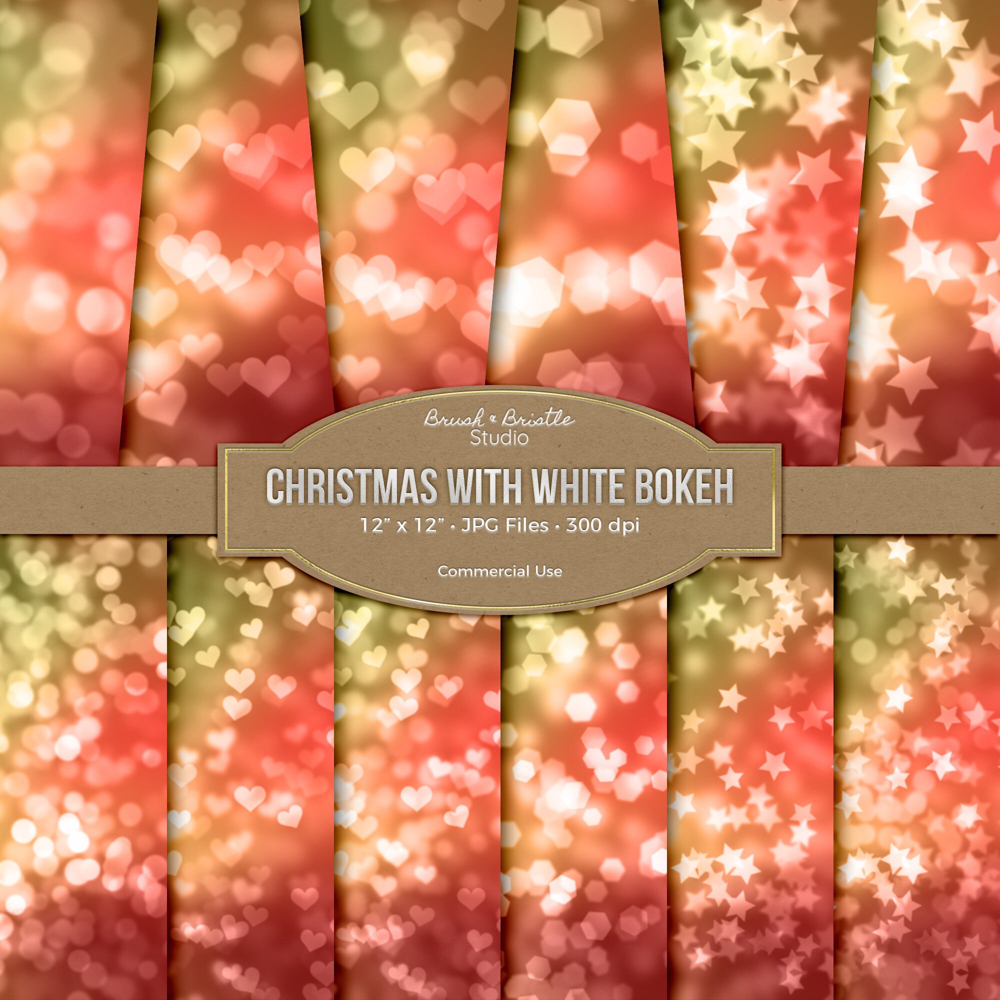 Christmas with White Bokeh Digital Paper, Commercial Use, Instant Download, Printable Scrapbook Paper, Digital Paper Pack