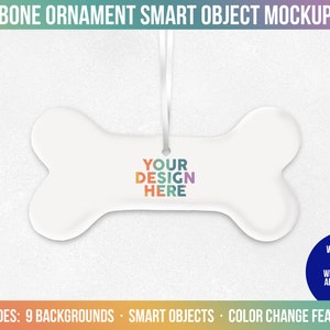 Maqueta de objeto inteligente de adorno navideño en forma de hueso, maqueta de Photoshop, Photopea, múltiples opciones de fondo, maqueta plana incluida