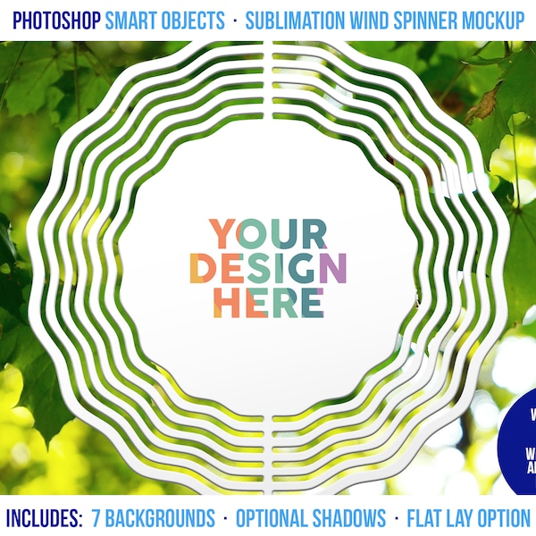 Wind Spinner One-Click Smart Object Mockup, Photoshop Mock-up, Photopea Mockup, Multiple Background Options, Flat Lay Mockup Included