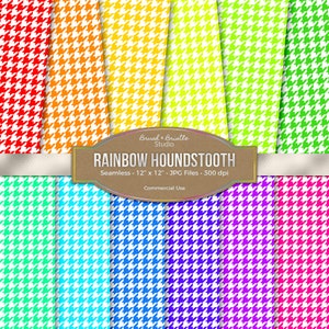 Rainbow Houndstooth Seamless Digital Paper, Commercial Use, Instant Download, Printable Scrapbook Paper, Digital Paper Pack