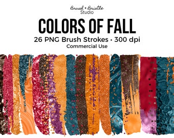 26 Colors of Fall Brush Strokes, Set 2, PNG Overlay Clipart, Luxury Brush Strokes, Commercial Use, Design Elements, Instant Download
