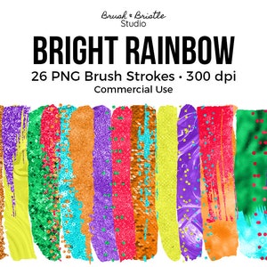26 helle Regenbogen Pinselstriche, Set 1, PNG Overlay Clipart, Luxus Pinselstriche, kommerzielle Nutzung, Design-Elemente, Sofort Download