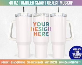 40 oz Tumbler Smart Object Mockup, Photoshop Mock-up, Photopea Mockup, Full View Wrap, Add Your Own Image, Add Own Background