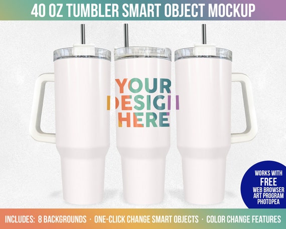 40 oz Tumbler Smart Object Mockup, Photoshop Mock-up, Photopea Mockup, Full View Wrap, Add Your Own Image, Add Own Background