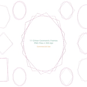 Pink Glitter Geometric Polygonal PNG Frames Clipart, Geometric Gold Frame Clip Art, Commercial Use, Digital Graphics, Instant Download