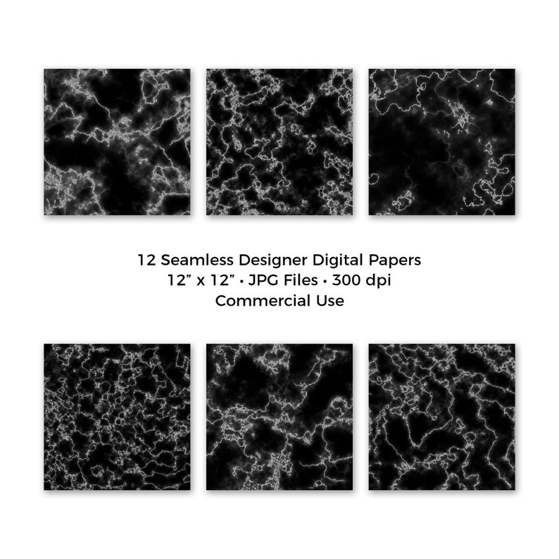 Black and Silver Glitter Marble Digital Paper, Seamless Scrapbook Paper ...