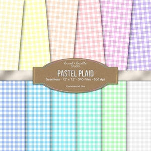 Pastel Rainbow Plaid Seamless Digital Paper, Commercial Use, Instant Download, Printable Scrapbook Paper, Digital Paper Pack