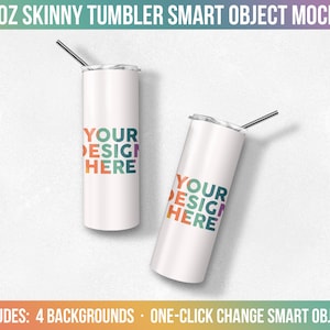 2 20 oz Skinny Tumbler Smart Object Mockup, Photoshop Mock-up, Full View Wrap, Add Your Own Image, Add Own Background