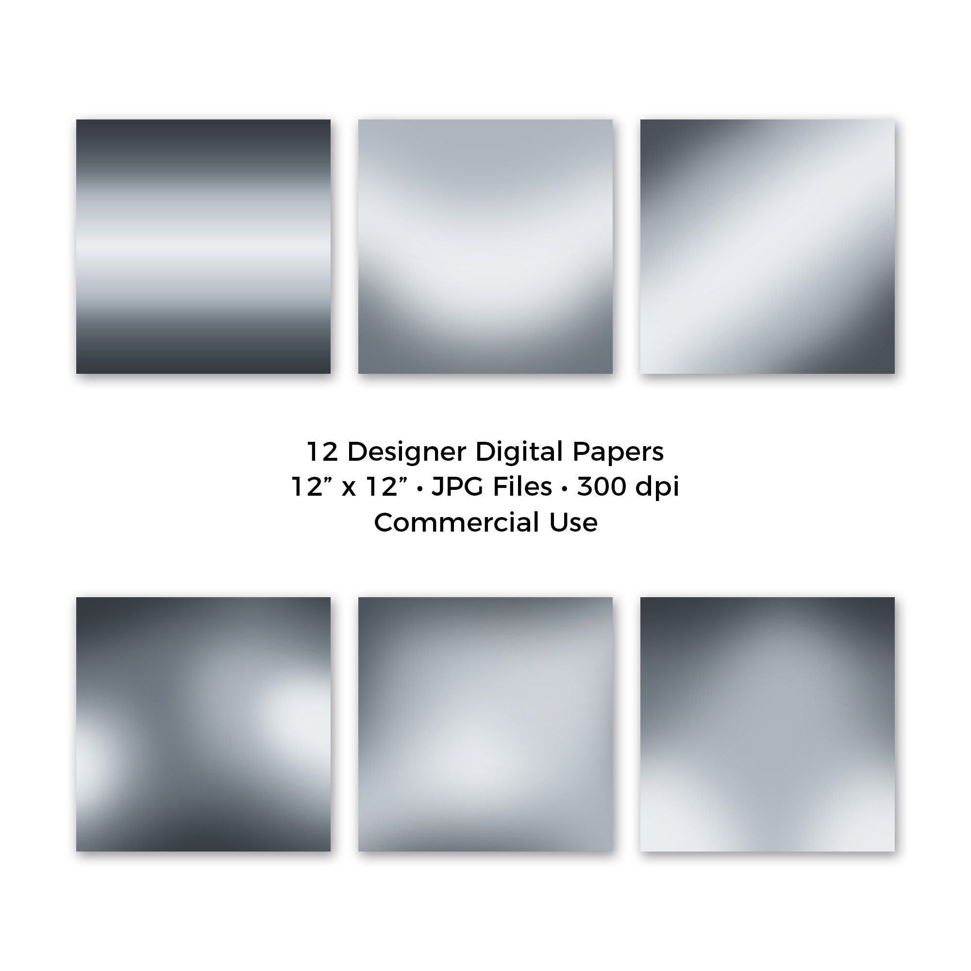 Silver Ombre Gradient Digital Paper, Metallic, Scrapbook Paper ...