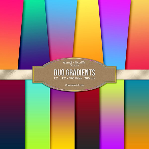 Duo Ombre Gradient Digital Paper, Two Toned, Scrapbook Paper, Commercial Use, High Res, Instant Download, 12" x 12", Printable