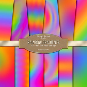 Bright Rainbow Gradient Digital Paper, Scrapbook Paper, Commercial Use, High Res, Instant Download, 12&quot; x 12&quot;, Printable