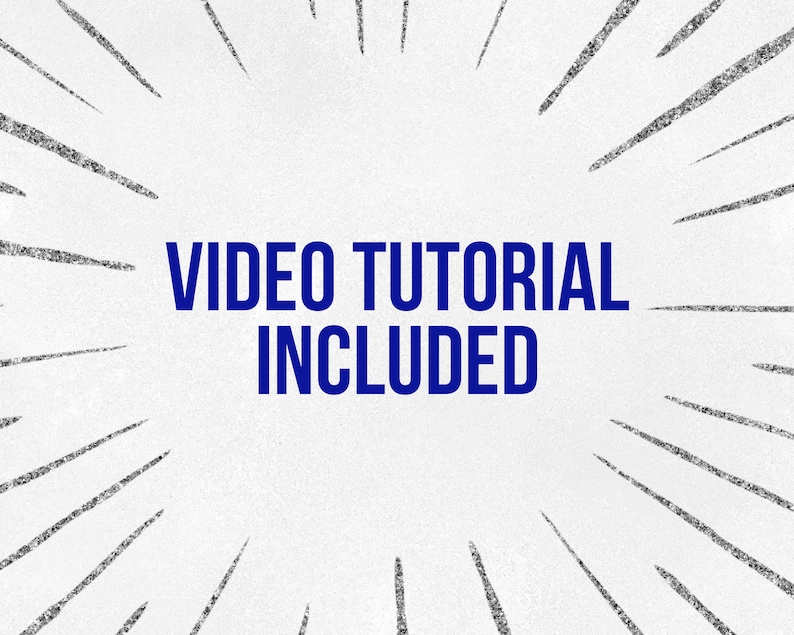 May include: A white background with a black and white radial pattern. The text "VIDEO TUTORIAL INCLUDED" is in blue letters.
