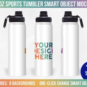 22 oz Sports Tumbler with Twist Lid Smart Object Mockup, Photoshop Mock-up, Full View Wrap, Add Your Own Image, Add Own Background