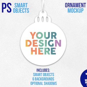 Round Christmas Ornament with Cap Photoshop Smart Object Mockup, Photopea Mockup, Multiple Background Options, Flat Lay Mockup Included