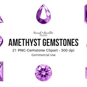 21 Amethyst Gemstone Clip Art, February Birthstone Jewelry, Luxury Gems, PNG Overlay Clipart, Commercial Use, Digital Download