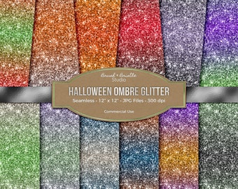 Seamless Halloween Ombre Glitter Digital Paper, Texture, Halloween Aesthetic, Scrapbook Paper, Commercial Use, High Res, Instant Download