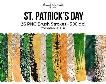26 St. Patrick's Day Brush Strokes, Set 1, PNG Overlay Clipart, Luxury Brush Strokes, Commercial Use, Design Elements, Instant Download