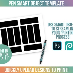 Sublimation Pen Template, Print Template, Photoshop Smart Object Template, Photopea Template, 8.5&quot; x 11&quot; Sheet, Printing Template