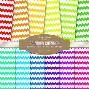 Bright Rainbow Chevron Seamless Digital Paper, Commercial Use, Instant Download, Printable Scrapbook, Digital Paper Pack