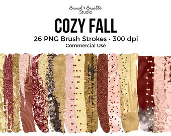 26 Cozy Fall Brush Strokes, Set 1, PNG Overlay Clipart, Luxury Brush Strokes, Commercial Use, Design Elements, Instant Download