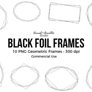 Black Metallic Foil Geometric Frames, Vector Polygonal Frames, PNG Clipart, PNG Overlay, Commercial Use, Digital Download, Instant Download