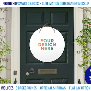 Maqueta de objeto inteligente con un solo clic para colgador de puerta 2 en 1, maqueta de Photoshop, maqueta de Photopea, múltiples opciones de fondo, maqueta plana incluida