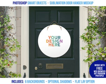 2-in-1 Door Hanger One-Click Smart Object Mockup, Photoshop Mock-up, Photopea Mockup, Multiple Background Options, Flat Lay Mockup Included