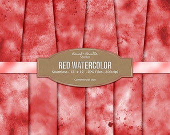 Red Watercolor Digital Paper, Seamless, Texture, Scrapbook Paper, Commercial Use, High Res, Instant Download, 12" x 12", Printable