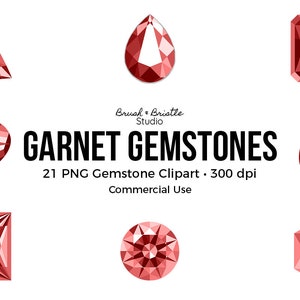 21 Garnet Gemstone Clip Art, Birthstone Jewelry, Luxury Gems, PNG Overlay Clipart, Commercial Use, Design Elements, Instant Download