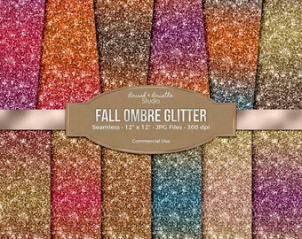 Seamless Fall Ombre Glitter Digital Paper, Texture, Autumn and Fall Aesthetic, Scrapbook Paper, Commercial Use, High Res, Instant Download