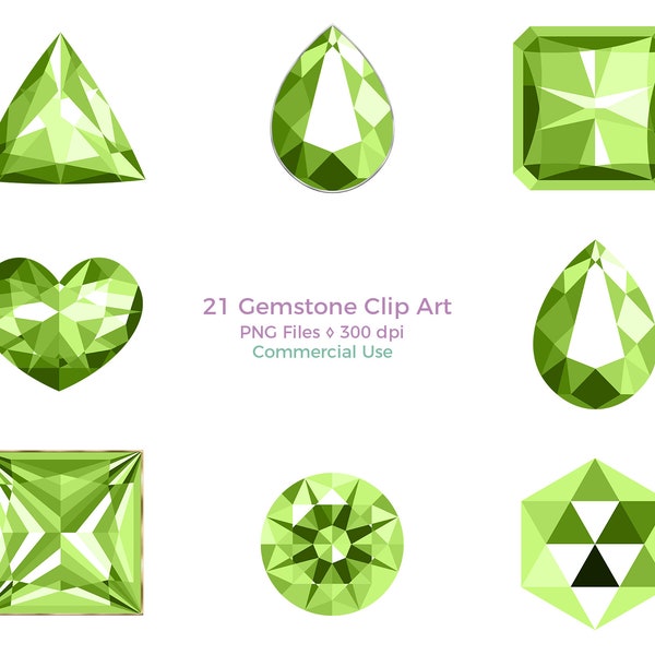 21 Peridot Gemstone Clip Art, Birthstone Jewelry, Luxury Gems, PNG Overlay Clipart, Commercial Use, Design Elements, Instant Download