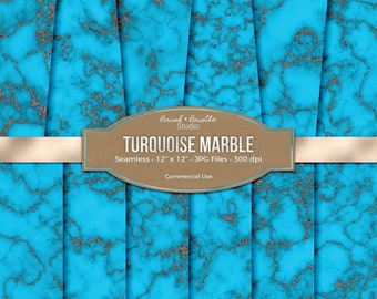 Turquoise Glitter Marble Digital Paper, Blue Seamless Scrapbook Paper, Commercial Use, High Res, Digital Download