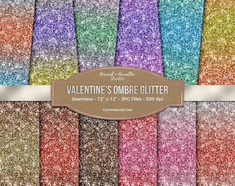 Seamless Valentine's Day Ombre Glitter Digital Paper, Texture, Scrapbook Paper, Commercial Use, High Res, Instant Download
