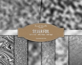 Silver Metallic Foil Digital Texture | Silver Foil Paper | Sublimation | Scrapbook Paper | Commercial Use | High Res | Instant Download