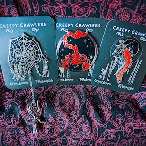 Creepy Crawlers Enamel Pin Set - Spider - Centipede - Goth