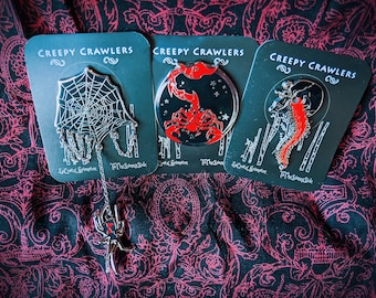 Creepy Crawlers Emaille Pin Set - Spinne - Tausendfüßen - Goth