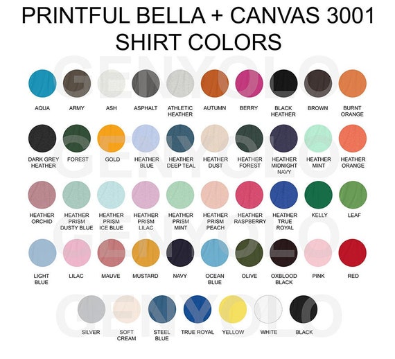 Download Printful Colors For Bella Canvas 3001 Unisex T Shirt Etsy