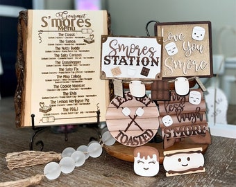 S'more Tier Tray Decor | S'more Decor | Let's Get Toasted | Smore Tier Tray Signs | Smore Tier Tray Set | Smore Signs | Marshmallows