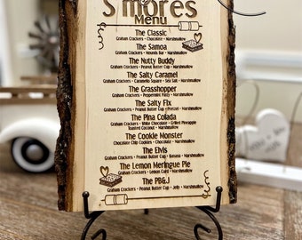 Gourmet S'mores Menu | Smores Decor | Smores Sign | Rustic S’mores Menu