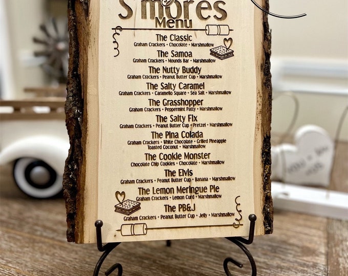 Featured listing image: Gourmet S'mores Menu | Smores Decor | Smores Sign | Rustic S’mores Menu